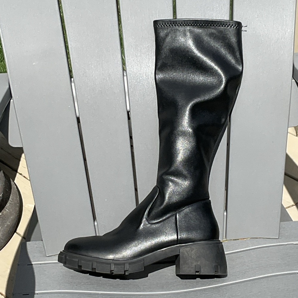 Steve Madden Womans Leather Tall Knee High Boots Black womens Size 11M 2" heel